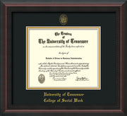 Image of University of Tennessee Diploma Frame - Mahogany Braid - w/Embossed Seal & College of Social Work Name - Black on Gold Mat