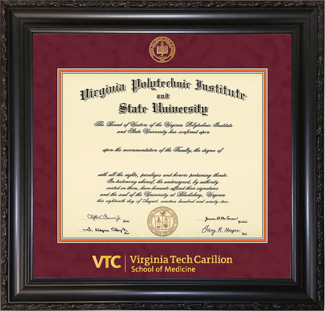 Virginia Tech Diploma Frame-Vintage Black-Seal-Medicine-Maroon/Orange ...
