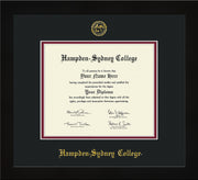 Image of Hampden-Sydney College Diploma Frame - Flat Matte Black - w/Embossed HSC Seal & Name - Black on Maroon mat