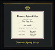 Image of Hampden-Sydney College Diploma Frame - Honors Black Satin - w/Embossed HSC Seal & Name - Black on Maroon mat