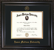 Image of James Madison University Diploma Frame - Vintage Black Scoop - w/Embossed Seal & Name - Black on Gold mat