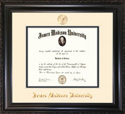 Image of James Madison University Diploma Frame - Vintage Black Scoop - w/Embossed Seal & Name - Cream on Black mat