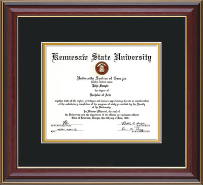 Image of Kennesaw State University Diploma Frame - Cherry Lacquer - w/No Embossing - Black on Gold mat