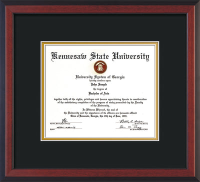 Image of Kennesaw State University Diploma Frame - Cherry Reverse - w/No Embossing - Black on Gold mat