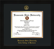 Image of Kennesaw State University Diploma Frame - Coles College of Business - Flat Matte Black - with KSU Seal - and Coles embossing - Black on Gold mat