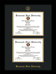 Image of Kennesaw State University Diploma Frame - Flat Matte Black - with KSU Seal - Double Diploma - Black on Gold mat