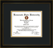 Image of Kennesaw State University Diploma Frame - Honors Black Satin - w/No Embossing - Black on Gold mat