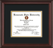 Image of Kennesaw State University Diploma Frame - Mahogany Lacquer - w/No Embossing - Black on Gold mat
