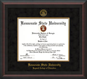 Image of Kennesaw State University Diploma Frame - Bagwell College of Education - Mahogany Braid - with KSU Seal - and BCE Education Name - with Gold Fillet - Black Suede mat