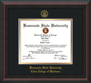 Image of Kennesaw State University Diploma Frame - Coles College of Business - Mahogany Braid - with KSU Seal - and Coles embossing - Black on Gold mat