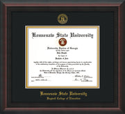 Image of Kennesaw State University Diploma Frame - Bagwell College of Education - Mahogany Braid - with KSU Seal - and BCE Education Name - Black on Gold mat