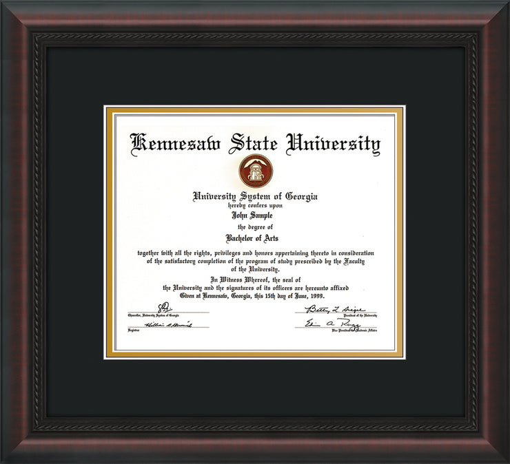 Image of Kennesaw State University Diploma Frame - Mahogany Braid - w/No Embossing - Black on Gold mat