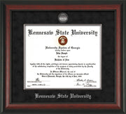 Image of Kennesaw State University Diploma Frame - Rosewood - w/Silver-Plated Medallion & Fillet - w/KSU Name Embossing - Black Suede mat
