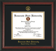 Image of Kennesaw State University Diploma Frame - Bagwell College of Education - Rosewood - with KSU Seal - and BCE Education Name - Black on Gold mat