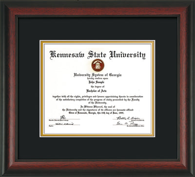 Image of Kennesaw State University Diploma Frame - Rosewood - w/No Embossing - Black on Gold mat