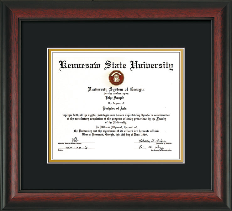 Image of Kennesaw State University Diploma Frame - Rosewood - w/No Embossing - Black on Gold mat