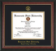 Image of Kennesaw State University Diploma Frame - Bagwell College of Education - Rosewood w/Gold Lip - with KSU Seal - and BCE Education Name - Black on Gold mat