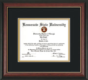 Image of Kennesaw State University Diploma Frame - Rosewood with Gold Lip - w/No Embossing - Black on Gold mat