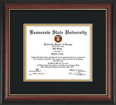 Image of Kennesaw State University Diploma Frame - Rosewood with Gold Lip - w/No Embossing - Black on Gold mat