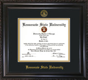 Image of Kennesaw State University Diploma Frame - Vintage Black Scoop - w/Embossed KSU Seal & Name - Black on Gold mats