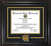 Image of Kennesaw State University Diploma Frame - Vintage Black Scoop - 3D Laser KS Logo Cutout - Black on Golden Yellow mat