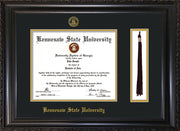 Image of Kennesaw State University Diploma Frame - Vintage Black Scoop - w/KSU Embossed Seal & School Name - Tassel Holder - Black on Gold mat