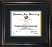 Image of Kennesaw State University Diploma Frame - Vintage Black Scoop - w/No Embossing - Black on Gold mat
