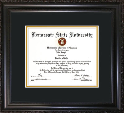 Image of Kennesaw State University Diploma Frame - Vintage Black Scoop - w/No Embossing - Black on Gold mat