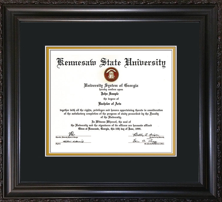 Image of Kennesaw State University Diploma Frame - Vintage Black Scoop - w/No Embossing - Black on Gold mat