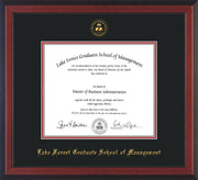 Image of Lake Forest Graduate School of Management Diploma Frame - Cherry Reverse - w/Embossed LFGSM Seal & Name - Black on Crimson mat