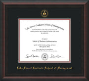 Image of Lake Forest Graduate School of Management Diploma Frame - Mahogany Braid - w/Embossed LFGSM Seal & Name - Black on Crimson mat