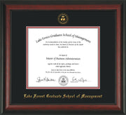 Image of Lake Forest Graduate School of Management Diploma Frame - Rosewood - w/Embossed LFGSM Seal & Name - Black on Crimson mats