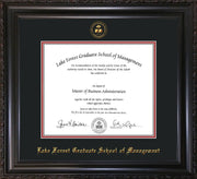 Image of Lake Forest Graduate School of Management Diploma Frame - Vintage Black Scoop - w/Embossed LFGSM Seal & Name - Black on Crimson mat