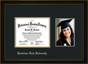 Image of Louisiana Tech University Diploma Frame - Honors Black Satin - w/Laser Etched School Name Only - w/5x7 Photo Opening - Black on Gold mat