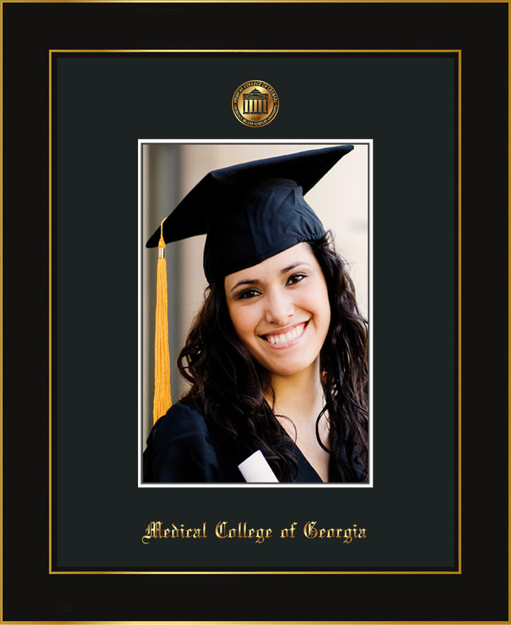 Image of Medical College of Georgia 5 x 7 Photo Frame - Honors Black Satin - w/Official Embossing of MCG Seal & Name - Single Black mat