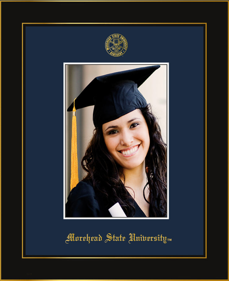 Image of Morehead State University 5 x 7 Photo Frame - Honors Black Satin - w/Official Embossing of MSU Seal & Name - Single Navy mat