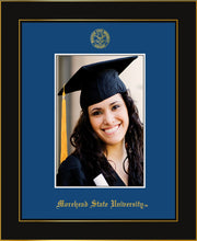 Image of Morehead State University 5 x 7 Photo Frame - Honors Black Satin - w/Official Embossing of MSU Seal & Name - Single Royal Blue mat