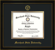 Image of Morehead State University Diploma Frame - Honors Black Satin - w/Embossed MSU Seal & Name - Black on Gold mat
