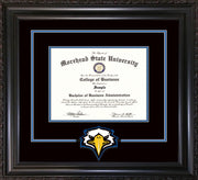 Image of Morehead State University Diploma Frame - Vintage Black Scoop - w/Laser MSU Logo Cutout - Black on Royal Blue mat
