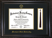 Image of Morehead State University Diploma Frame - Vintage Black Scoop - w/Embossed MSU Seal & Name - Tassel Holder - Black on Gold mat