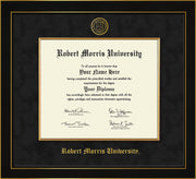 Image of Robert Morris University - Illinois Diploma Frame - Honors Black Satin - w/Embossed RMU Seal & Name - Fillet - Black Suede mat