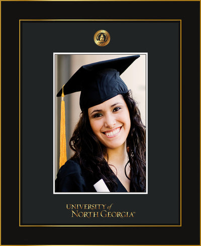 Image of University of North Georgia 5 x 7 Photo Frame - Honors Black Satin - w/Official Embossing of UNG Seal & Wordmark - Single Black mat