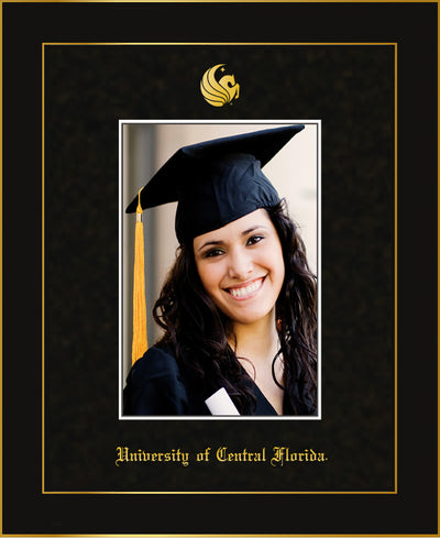 Image of University of Central Florida 5 x 7 Photo Frame - Honors Black Satin - w/Official Embossing of UCF Seal & Name - Single Black Suede mat
