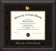 Image of University of Central Florida Diploma Frame - Mahogany Braid - w/Embossed UCF Seal & Name - Fillet - Black on Gold mat