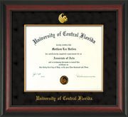 Image of University of Central Florida Diploma Frame - Rosewood - w/Embossed UCF Seal & Name - Fillet - Black Suede mat