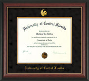 Image of University of Central Florida Diploma Frame - Rosewood with Gold Lip - w/Embossed UCF Seal & Name - Fillet - Black Suede mat
