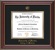 Image of University of Florida Diploma Frame - Cherry Lacquer - w/UF Embossed Seal & College of Medicine Name - Black on Gold mat