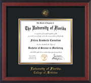 Image of University of Florida Diploma Frame - Cherry Reverse - w/UF Embossed Seal & College of Medicine Name - Black on Gold mat