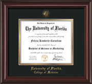 Image of University of Florida Diploma Frame - Mahogany Lacquer - w/UF Embossed Seal & College of Medicine Name - Black on Gold mat