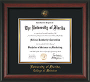 Image of University of Florida Diploma Frame - Rosewood - w/UF Embossed Seal & College of Medicine Name - Black on Gold mat